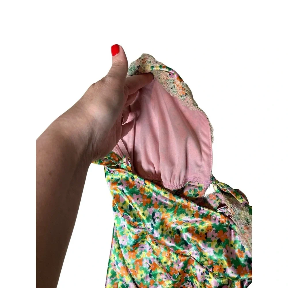 Wild Fable Viral Maxi Slip Dress S Ditsy Floral Bow Lingerie 90s Y2K Lace Party - Picture 8 of 10